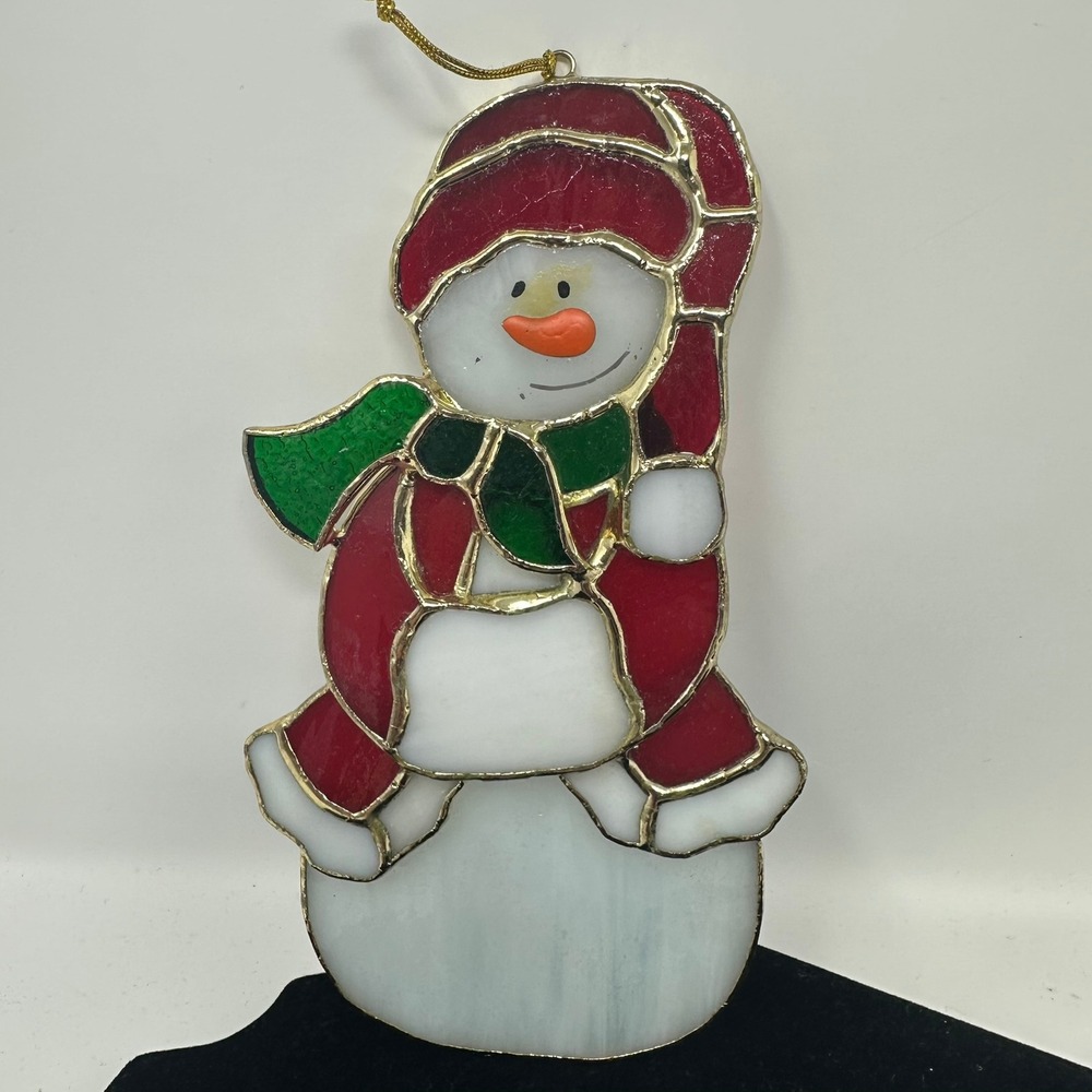 Unbranded Stained Glass Ornament Red Snowman Holiday Suncatcher